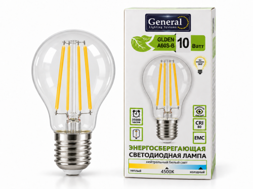 Лампа светодиодная General GLDEN A60S-B, 10 Вт, E27, 4500 К