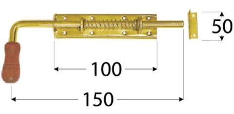 Задвижка воротная пружинная DOMAX WSP 150 с деревянной ручкой 150x50 мм 