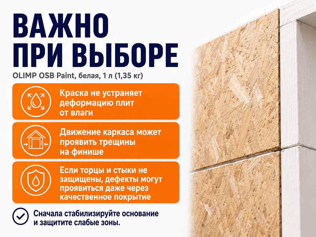 Краска акриловая OLIMP OSB Paint для OSB-плит, белая, 1 л (1,35 кг) фото 6