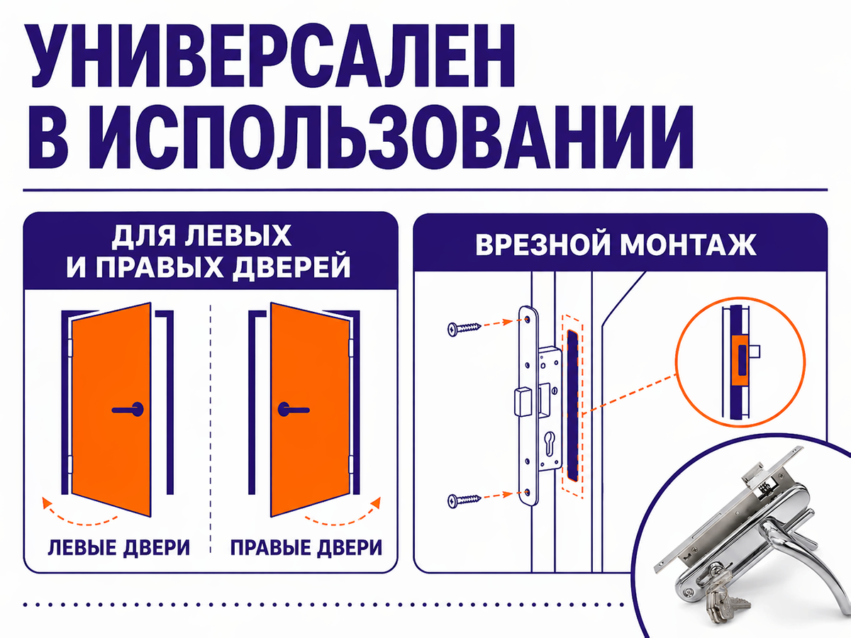 АЛЛЮР замок врезной с ручкой 132/1 CP, хром фото 3