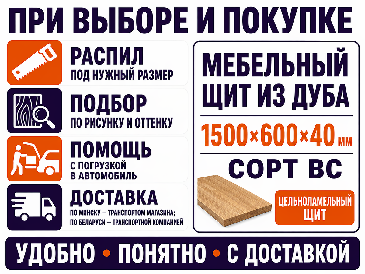 Мебельный щит из дуба цельноламельный, 1500×600×40 мм, сорт BC фото 6