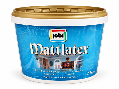 Краска JOBI Mattlatex влагостойкая, белая, 2,5 л
