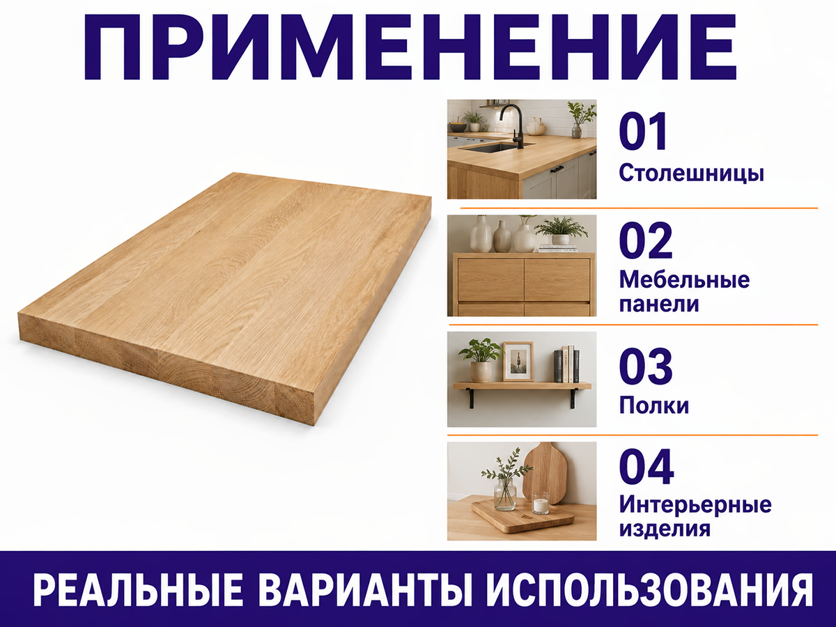 Мебельный щит из дуба 900×600×40 мм, цельноламельный, сорт 1/2