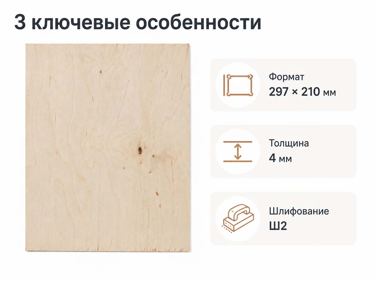 Фанера ФК Ш2 297 × 210 × 4 мм, сорт 2/4