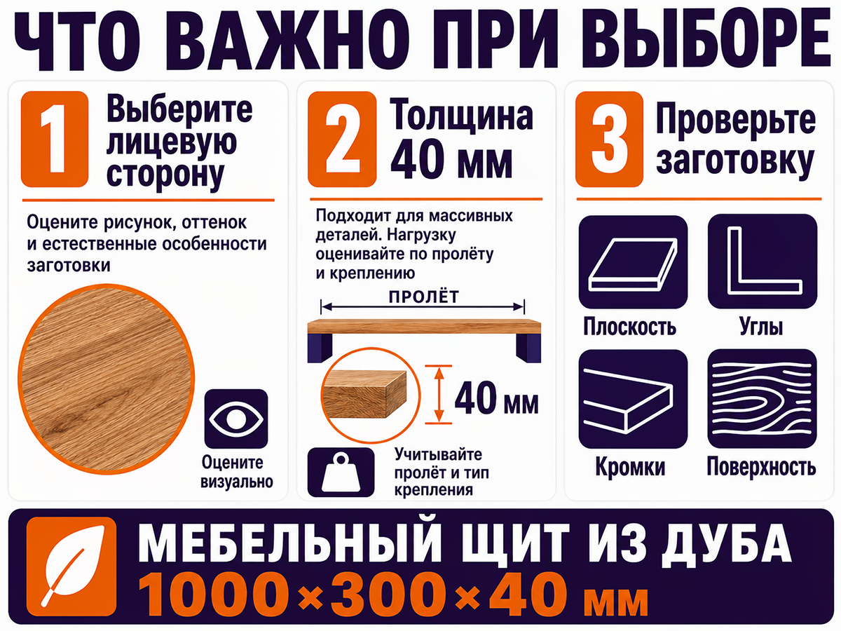 Мебельный щит из дуба, 1000×300×40 мм, сорт 2/3 фото 5