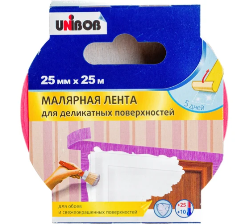 Лента малярная UNIBOB для деликатных поверхностей, 25 мм × 25 м