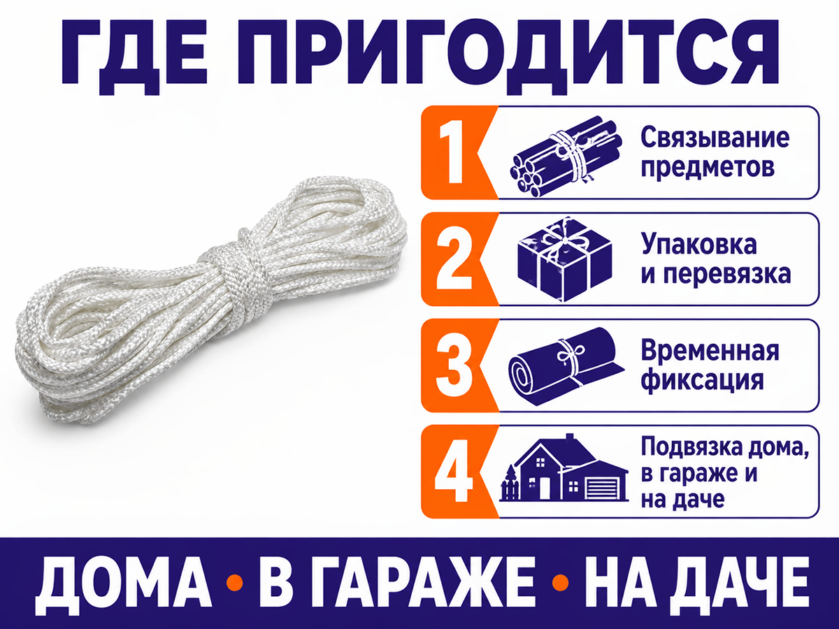 Шнур бытовой хозяйственный Белхозтекс 2РТ, 18 м, Ø2 мм