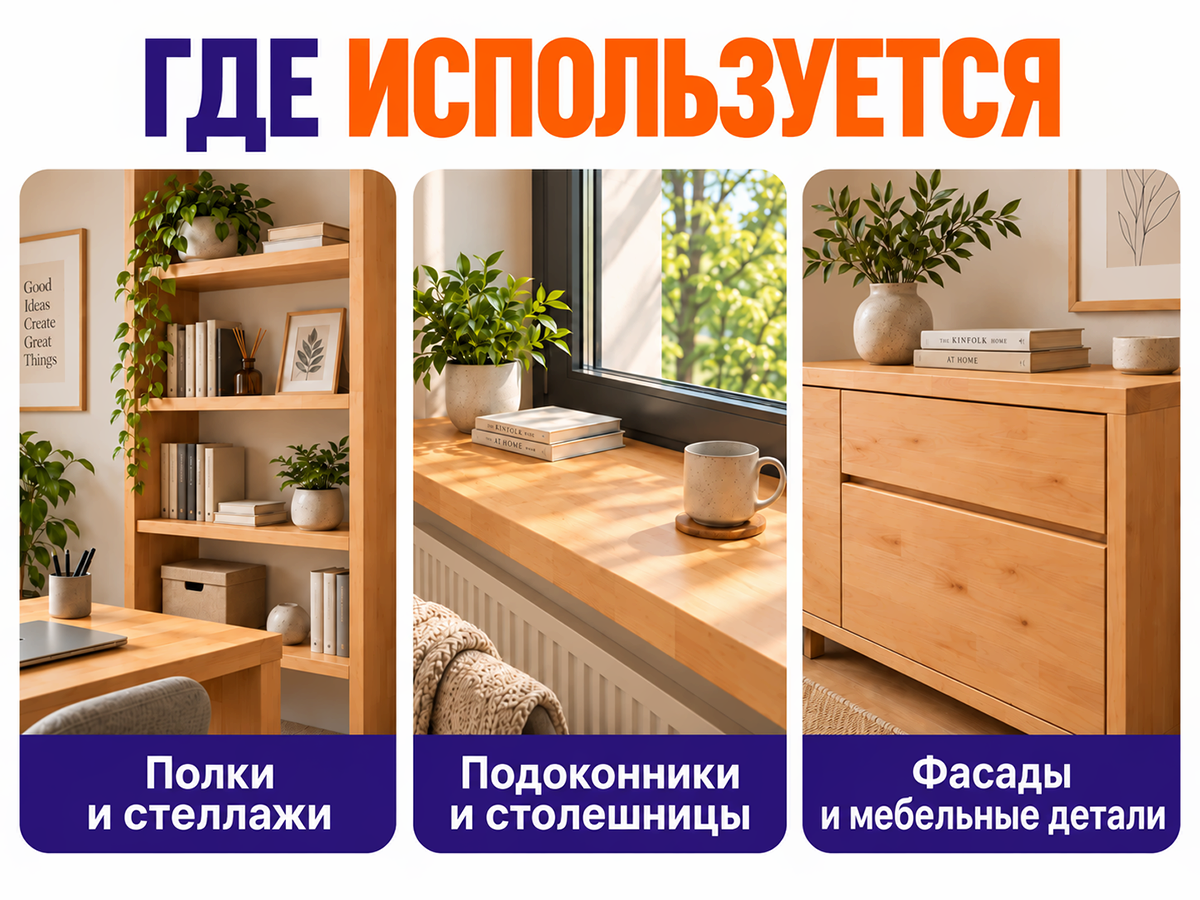 Мебельный щит из ольхи сращённый, 1000×340×20 мм, сорт 1/2 фото 3