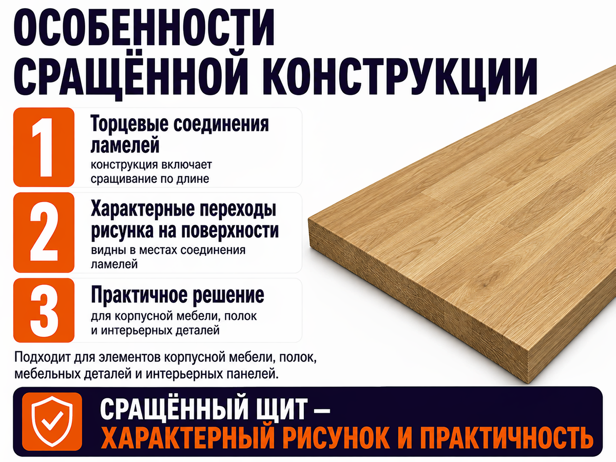 Мебельный щит из дуба сращённый, 2200×600×20 мм, сорт 1/3 фото 5