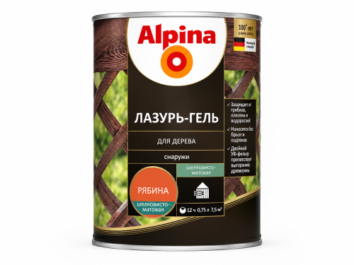 Лазурь-гель Alpina для дерева, рябина, 0,75 л
