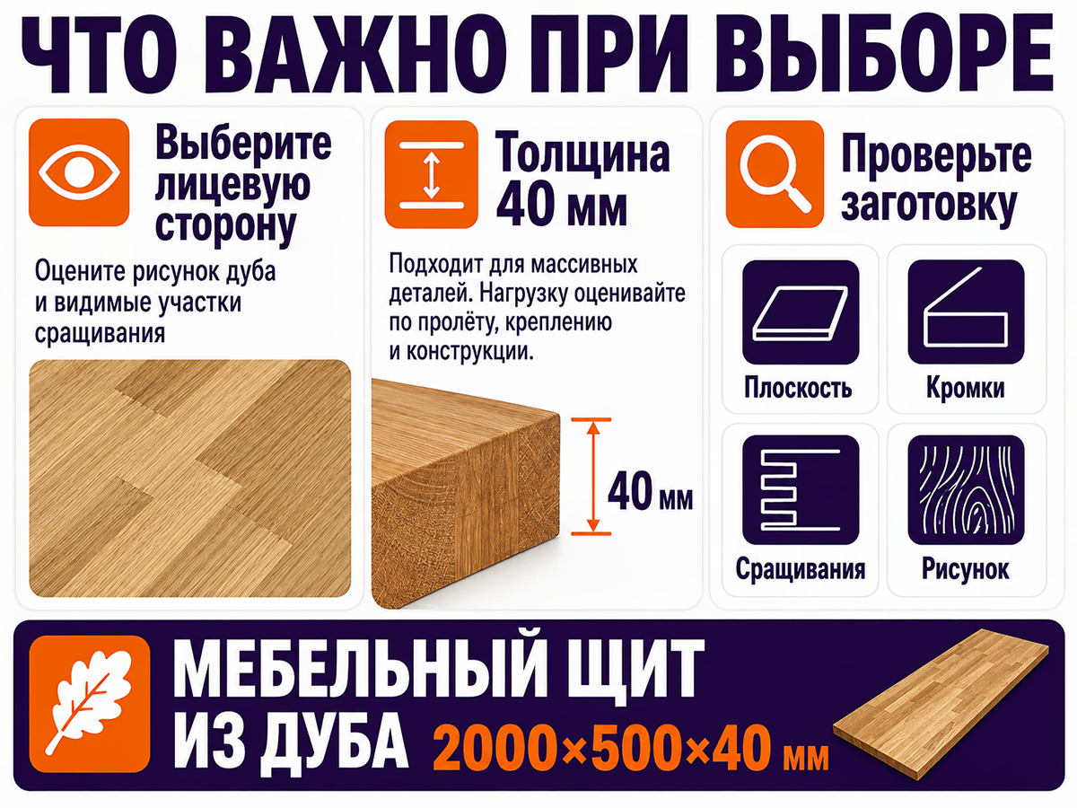 Мебельный щит из дуба сращённый, 2000×500×40 мм, сорт BC фото 5