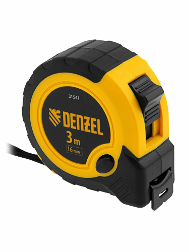 Рулетка Denzel 31541, 3 м × 16 мм, двухкомпонентный корпус, кнопка-пауза