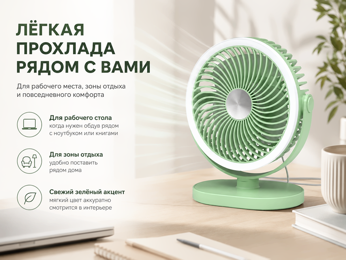 Настольный USB-вентилятор MCU-G2340, светло-зелёный