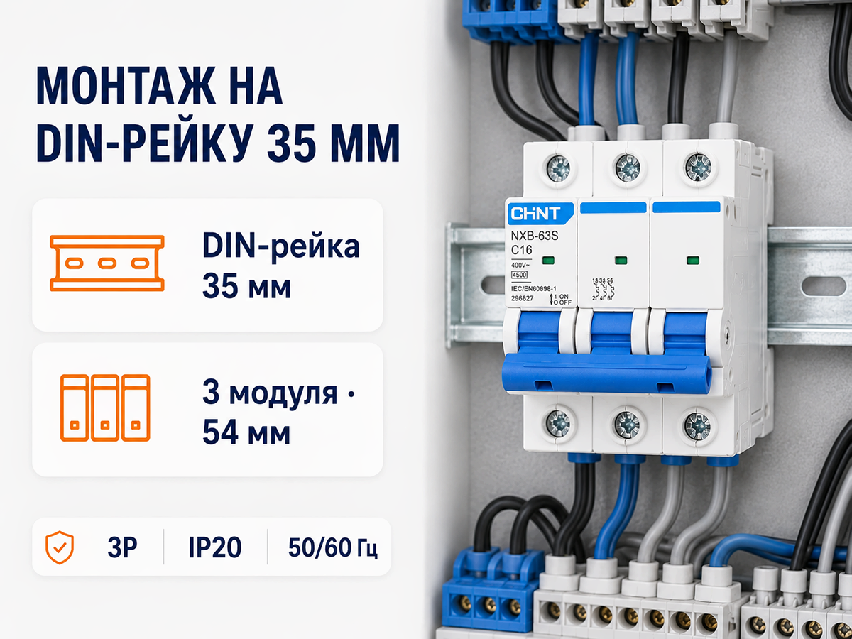 CHINT автоматический выключатель NXB 63S, 3P, 16 А, C, 4,5 кА фото 5