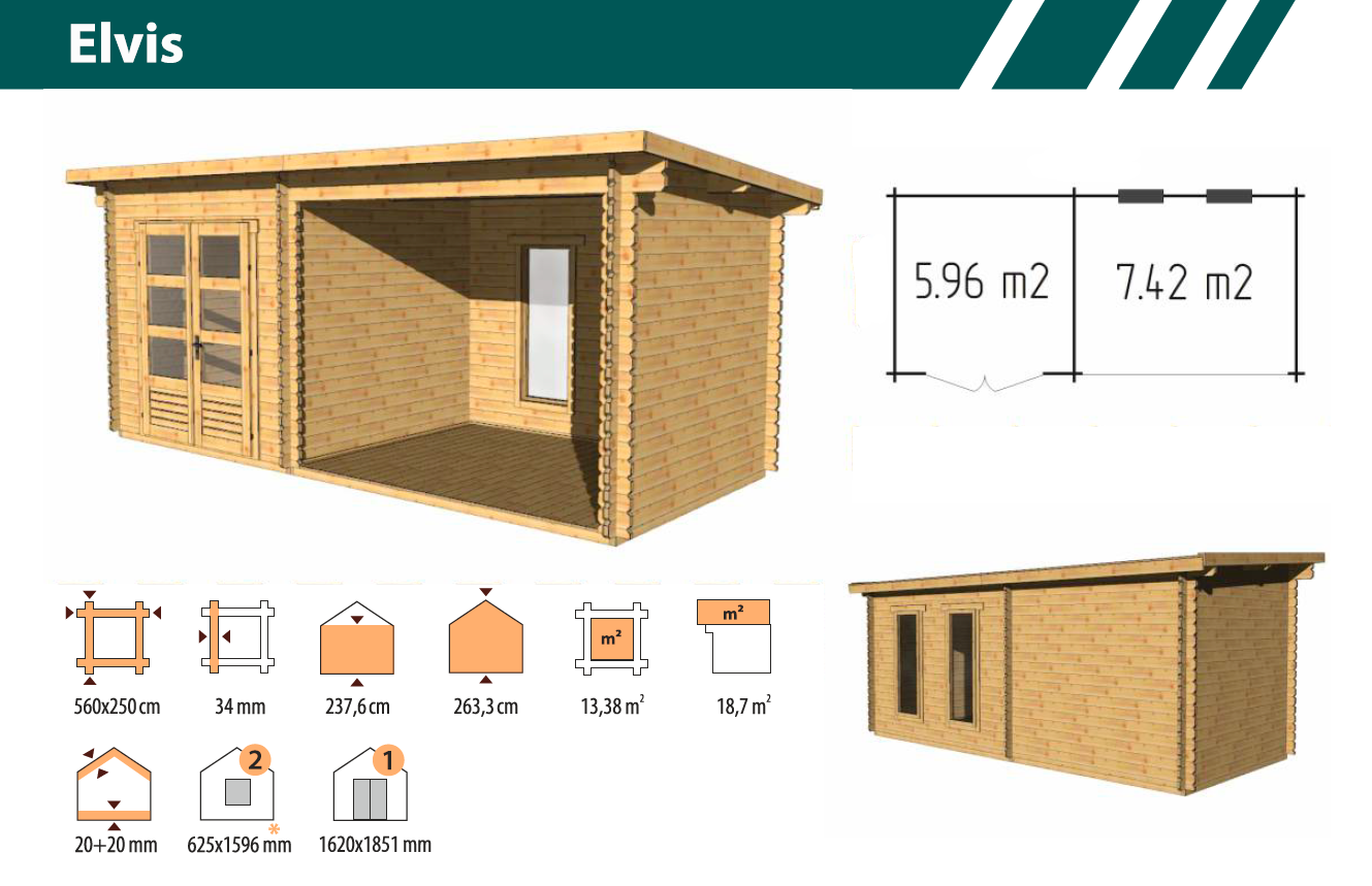 Садовый домик Элвис 2.7х5.8 толщина 34 мм (готовая комплектация)
