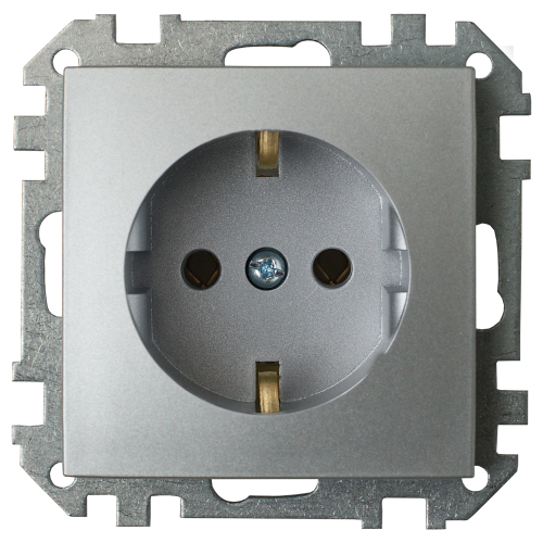 Розетка РС16-525 серебро с заземляющим контактом