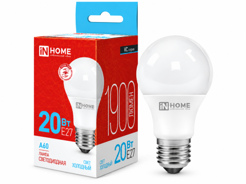IN HOME лампа светодиодная LED-A60-VC, 20 Вт, 230 В, E27, 6500 K, 1900 лм