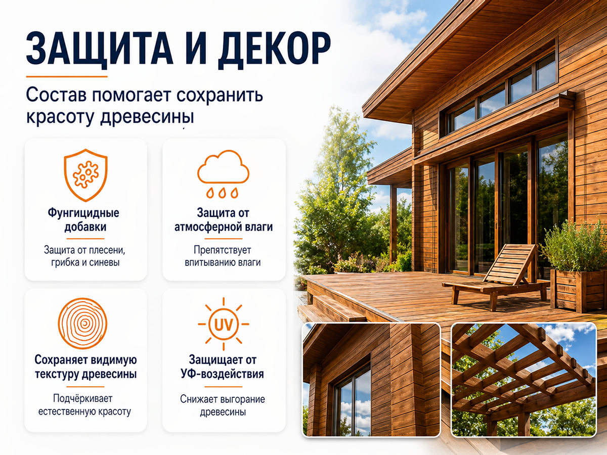 Состав PROFITEX декоративно-защитный для древесины «Грецкий орех», 3 л (2,2 кг) фото 3