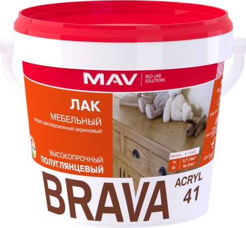 Лак BRAVA ACRYL 41 мебельный (ВД-АК-2041) бесцв п/гл SP  1л (1кг) 1105200
