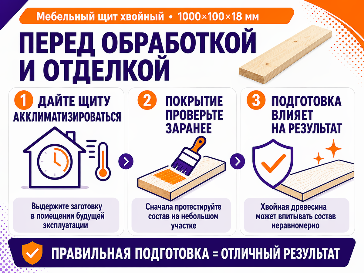 Мебельный щит из сосны/ели 1000×100×18 мм, сорт 1/2