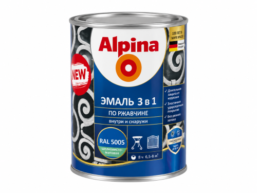 Alpina эмаль алкидно-уретановая по ржавчине 3 в 1, RAL 5005