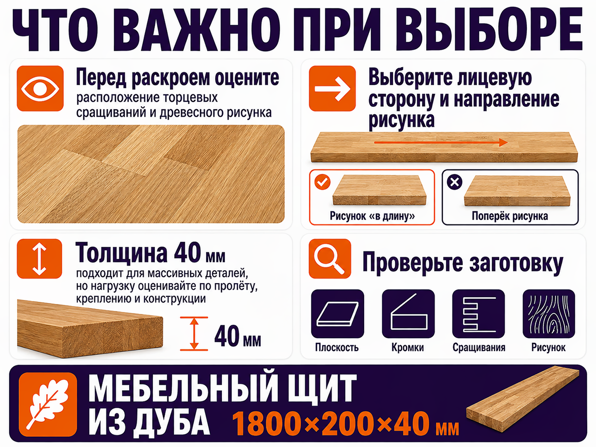 Мебельный щит из дуба сращённый, 1800×200×40 мм, сорт 3/3 фото 5