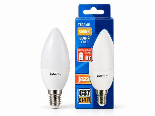 Лампа светодиодная Jazzway PLED-LX C37, 8 Вт, E14, 3000 К