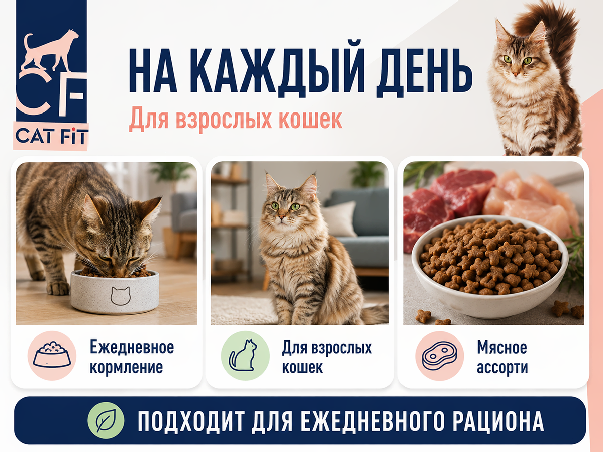 CAT FIT корм сухой для взрослых кошек, мясное ассорти, 400 г фото 3