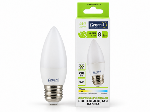 Лампа светодиодная General GLDEN-CF-B, 8 Вт, E27, 3000 К