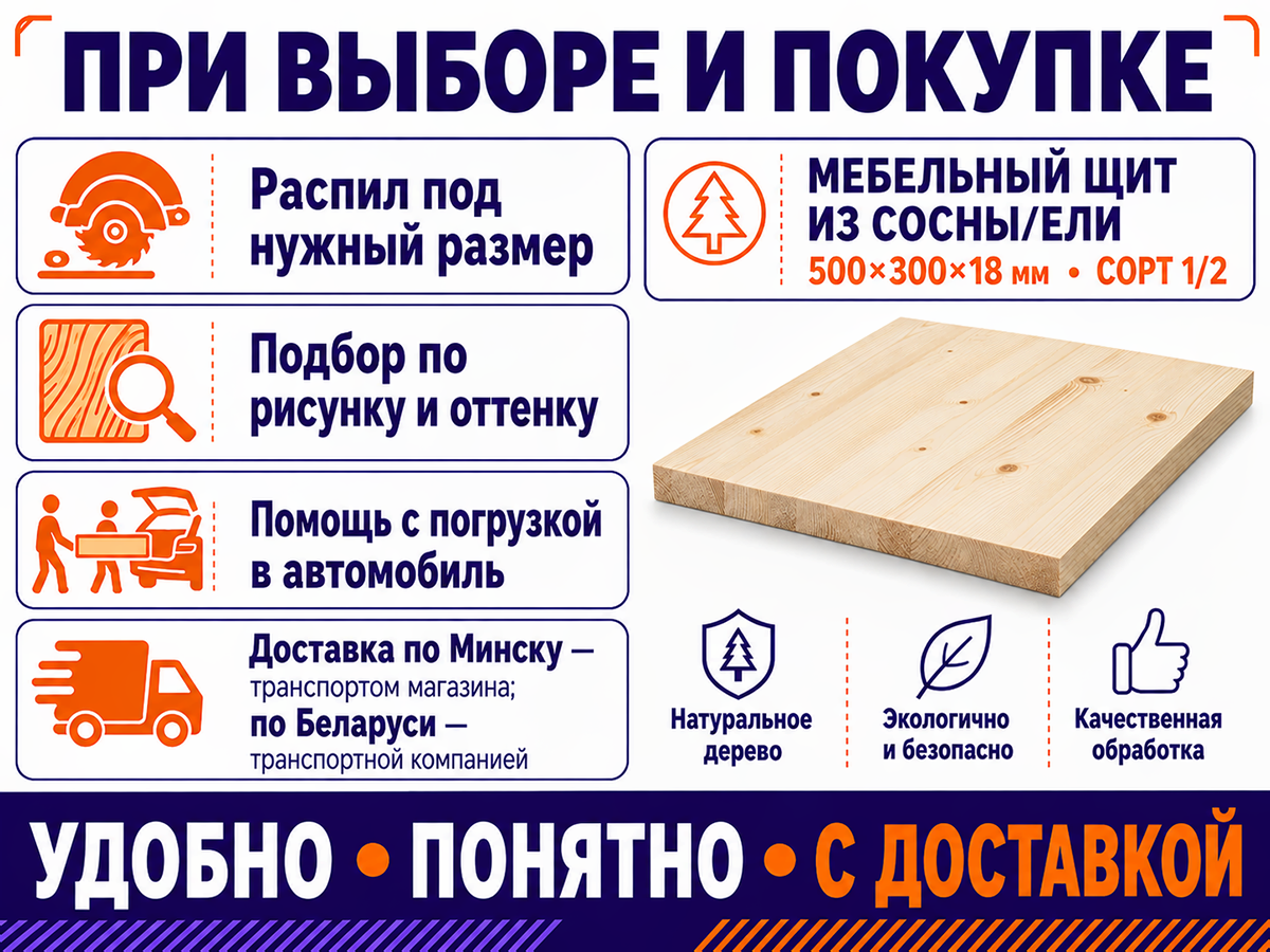 Щит 500*300*18 сосна, РБ купить в Минске по лучшим ценам