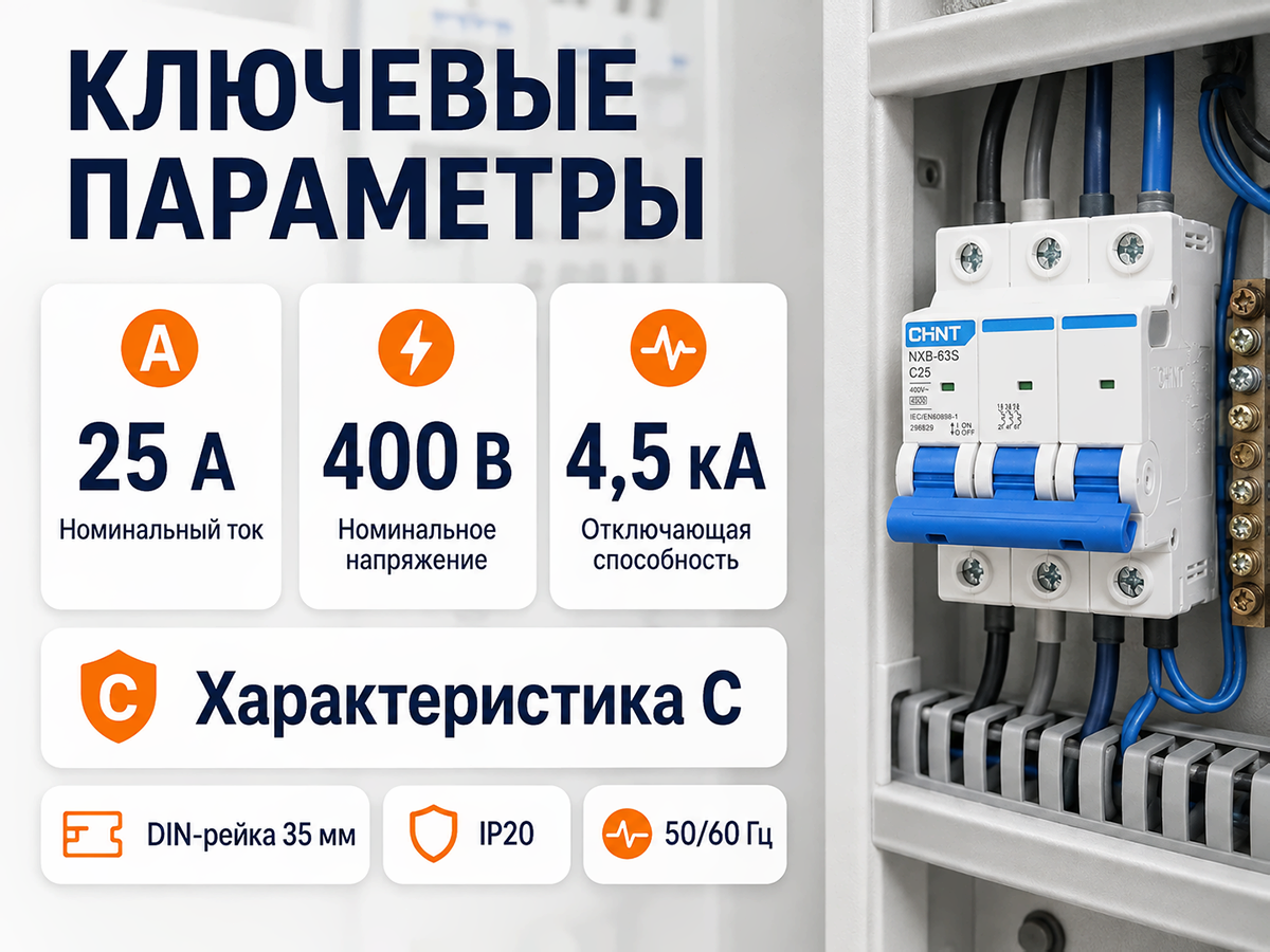 CHINT автоматический выключатель NXB 63S, 3P, 25 А, C, 4,5 кА фото 2