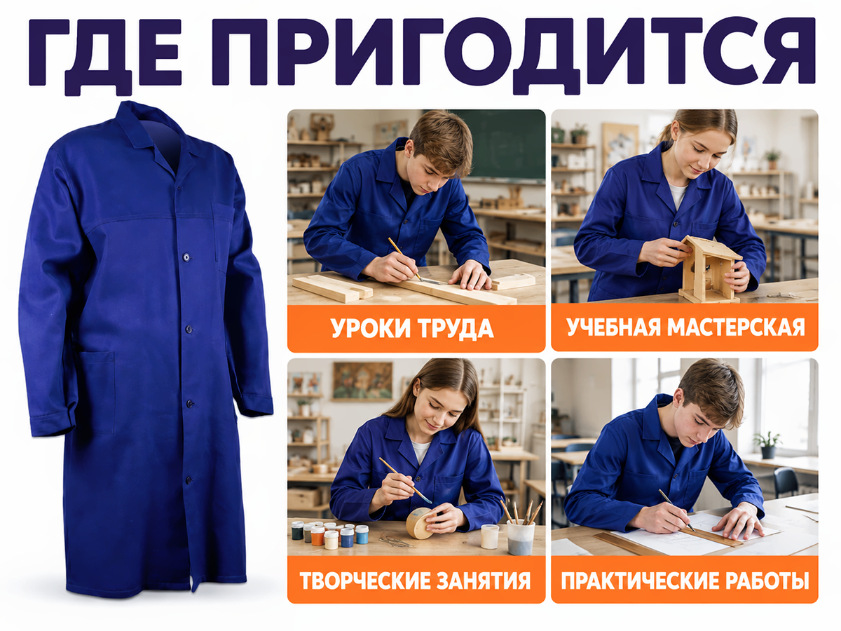 Рабочий халат ДИКСОНИЯ 401-12 ЗМи, синий, 96–100/170–176 фото 3
