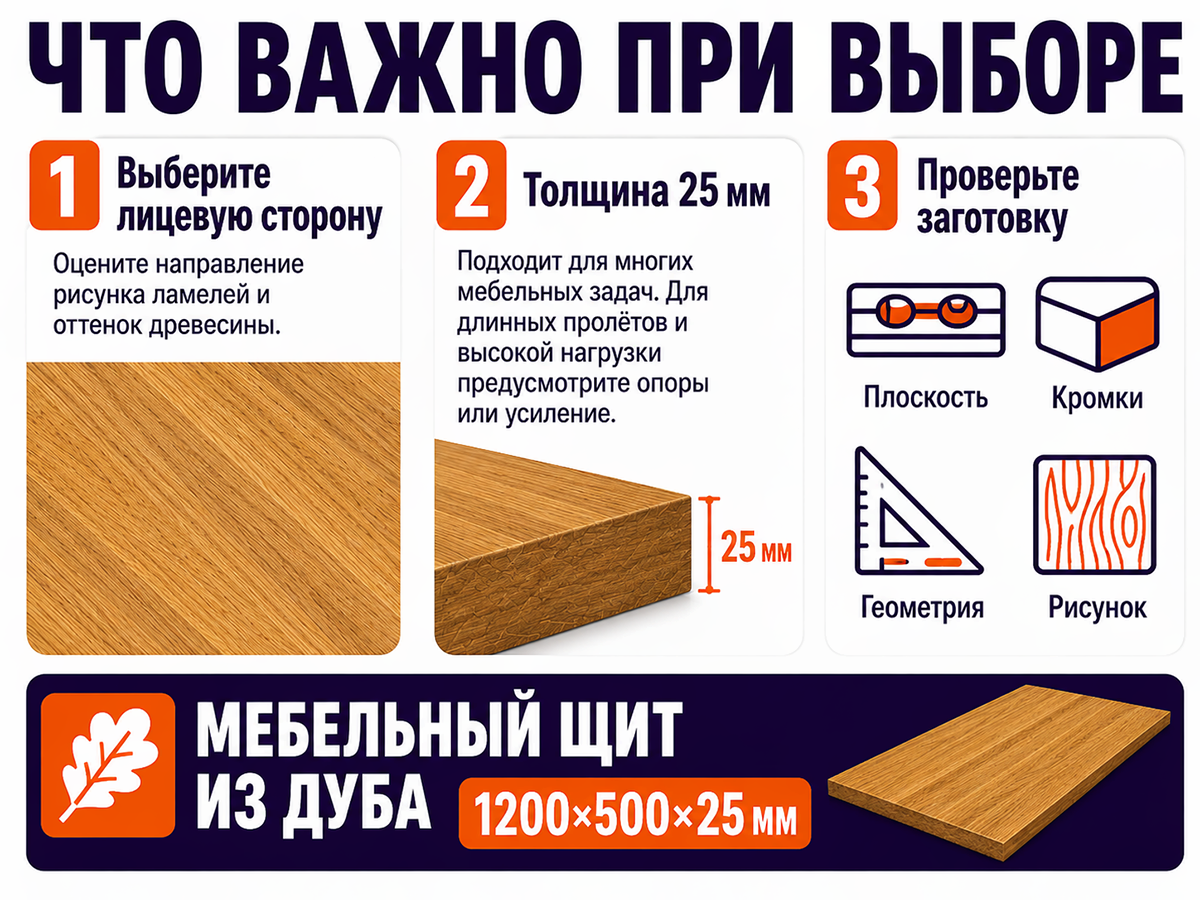 Мебельный щит из дуба цельноламельный, 1200×500×25 мм, сорт ВС фото 5