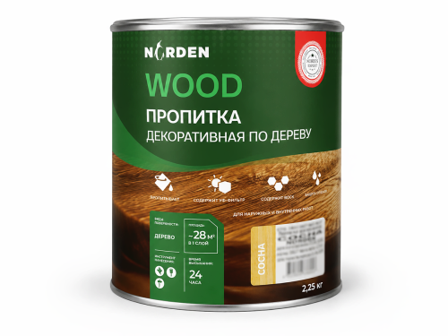 Пропитка декоративная NORDEN WOOD, сосна, 2,25 кг