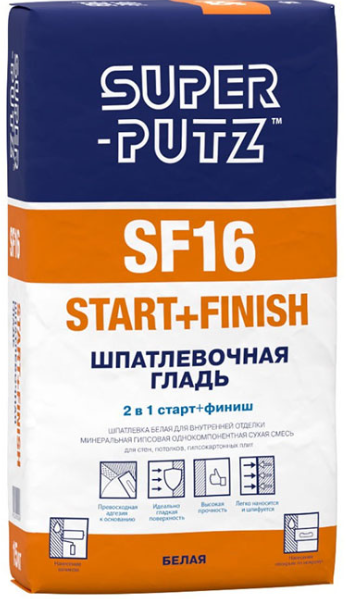 Шпатлевка 15 кг SUPER PUTZ SF16 START+FINISH Шпатлевочная гладь  
