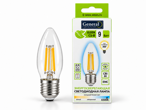 Лампа светодиодная General GLDEN-CS-B, 9 Вт, E27, 6500 К