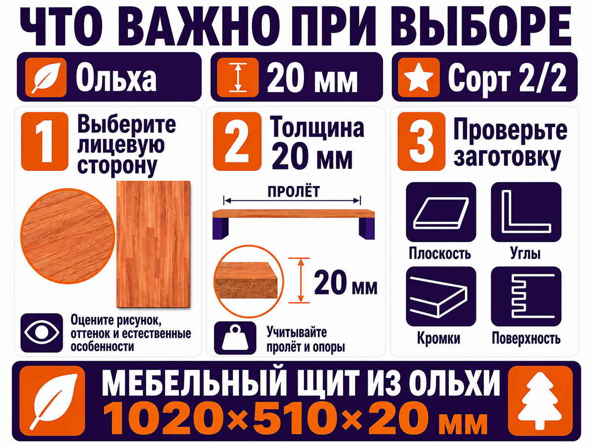 Мебельный щит из ольхи, 1020×510×20 мм, сорт 2/2 фото 5