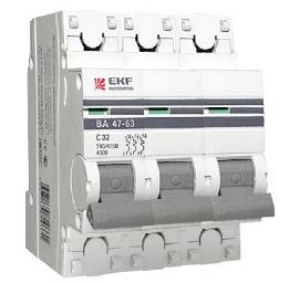 Автомат выключатель 4.5кА ЭКФ ВА47-63-63А,3п "С", PROxima, РФ ,ЭКФ3-63