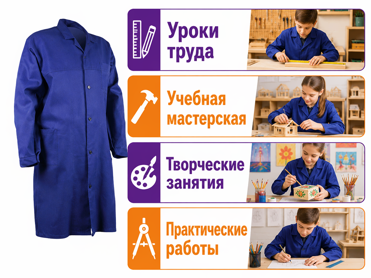 Рабочий халат ДИКСОНИЯ 401-10 ЗМи, синий, 72–76/134–140 фото 3