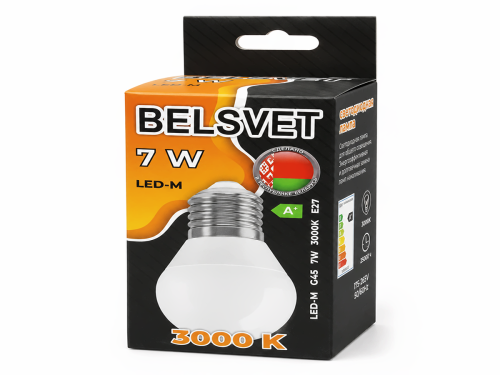 Белсвет лампа светодиодная LED M, G45, 7 Вт, E27, 3000 K