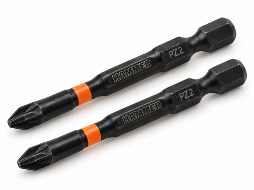 Биты торсионные ударные Hammer Professional Impact, PZ2, 50 мм, 2 шт.