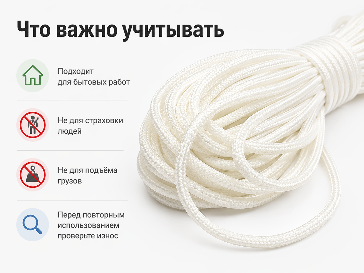 Шнур бытовой хозяйственный Белхозтекс 4КХ, белый, 9 м, Ø4 мм