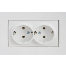 Rita - Розетка двойная 2x2P+E, (в комплекте с рамкой), белый