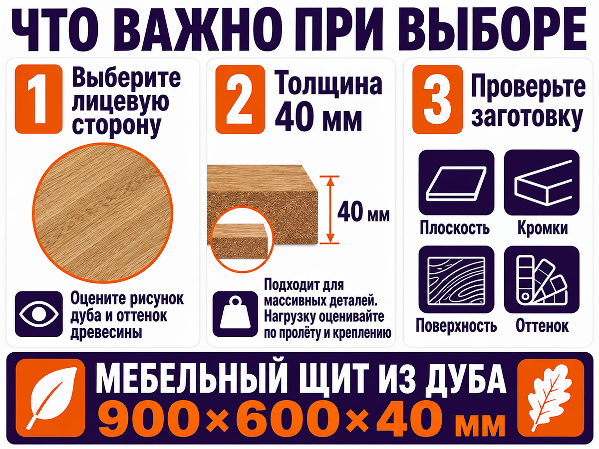 Мебельный щит из дуба цельноламельный, 900×600×40 мм, сорт 1/2 фото 5