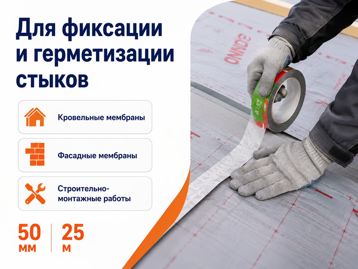 Germetex лента акриловая Acrylic profi Premium, армированная односторонняя, 50 мм × 25 м фото 3