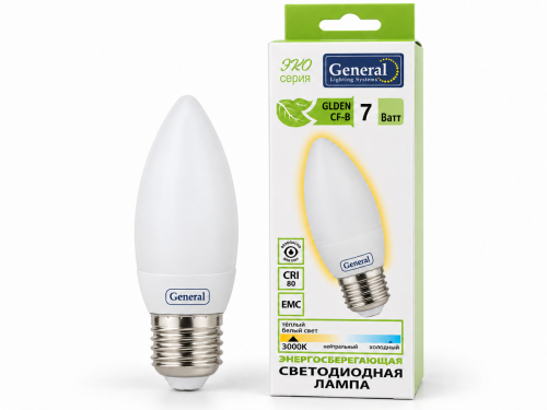 Лампа светодиодная General GLDEN-CF-B, 7 Вт, E27, 3000 К