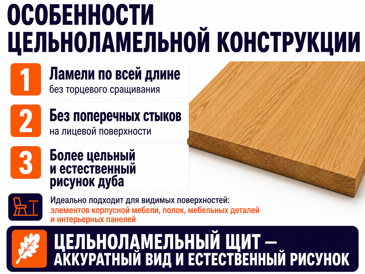 Мебельный щит из дуба цельноламельный, 1000×600×18 мм, сорт BC фото 4