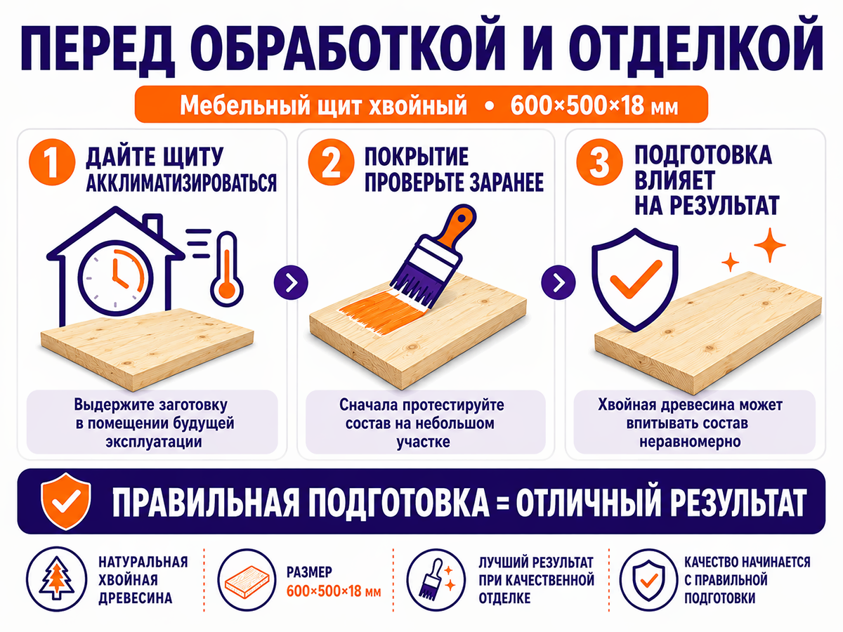 Мебельный щит из сосны/ели 600×500×18 мм, сорт 1/2