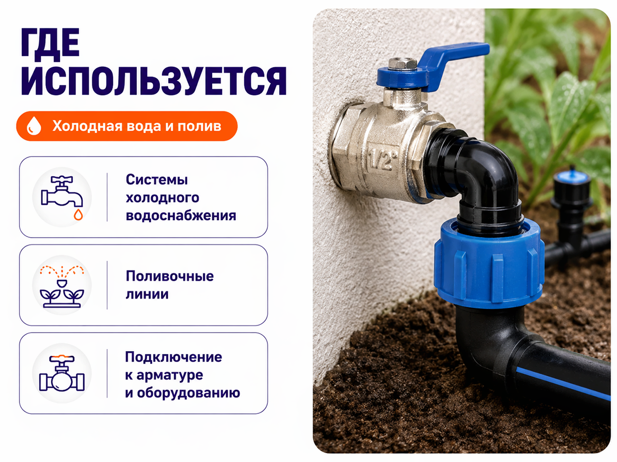 Отвод ПНД компрессионный VALFEX 1210012420012, 20×1/2″ НР, PN16 фото 4