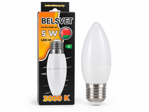 Белсвет лампа светодиодная LED-M C37, 5 Вт, 3000 К, E27